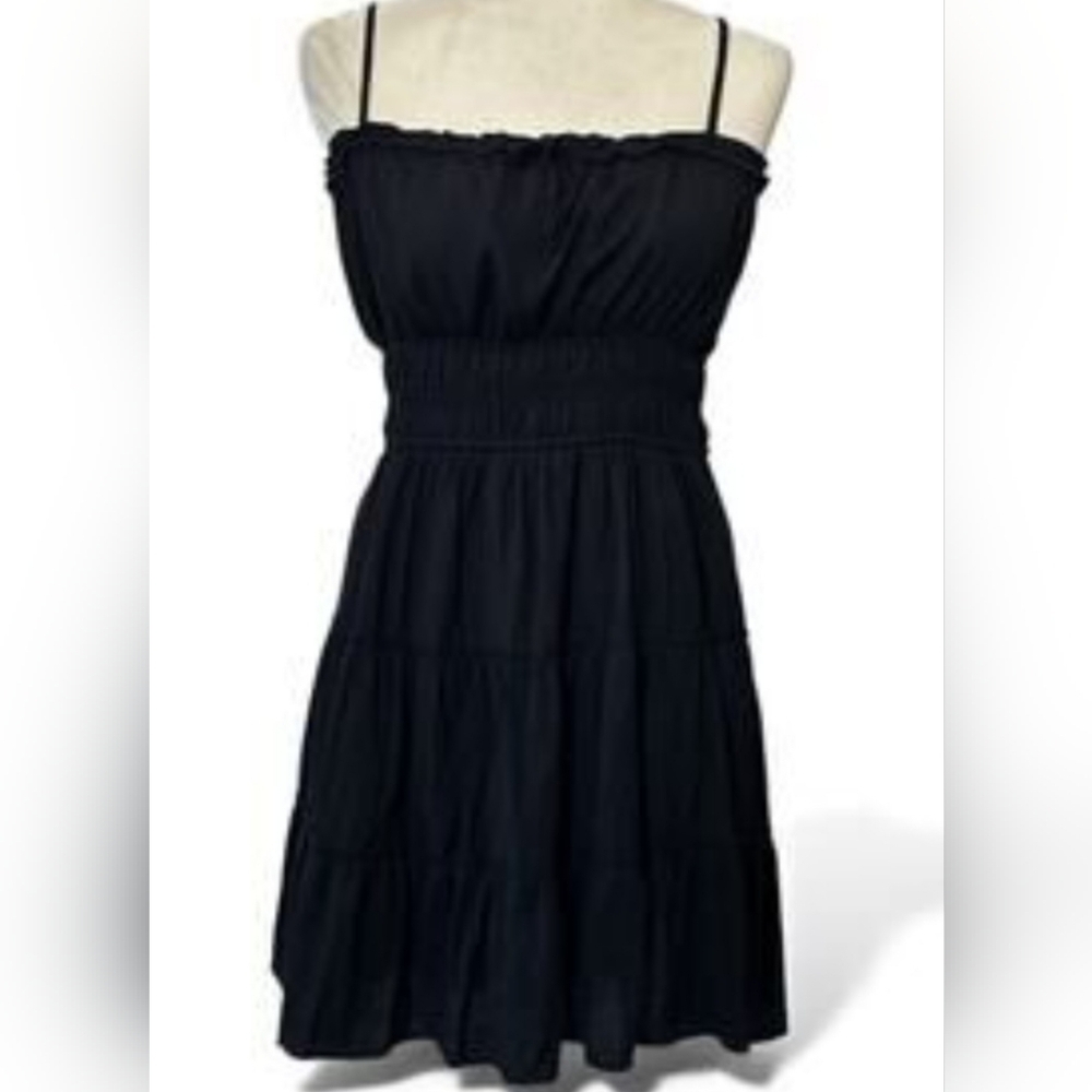 Vintage Trixxi Black Babydoll Ruffle Dress Sz M Y2K Spaghetti Straps Whimsigoth